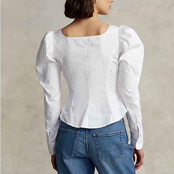 NWT / Ralph Lauren / Corset Cotton Mutton-Sleeve Blouse in White / Size 10 - Picture 2 of 4